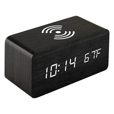 Imagem de Relógio de Alarme Digital com Carregador Sem Fio Mesa LED Display Temperatura