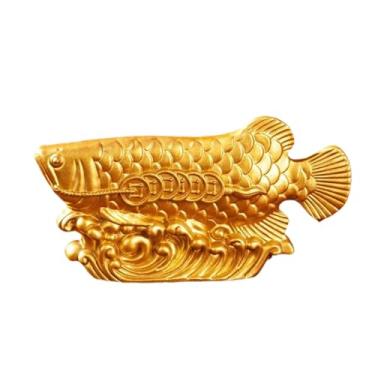 Imagem de KiBcsLic Estátua de Peixe Arowana da Prosperidade Feng Shui, Artesanato Criativo em Liga Metálica, Escultura de Animal Robusta para Decoração de Lareira e Casa
