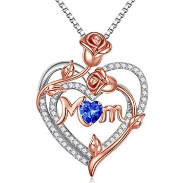 Imagem de Iefil Colares de pedra do mês de nascimento, presentes para mãe, prata esterlina 925, coração rosa, aniversário, dia dos namorados, presentes de aniversário para mãe e filha, Prata esterlina, Safira sintética