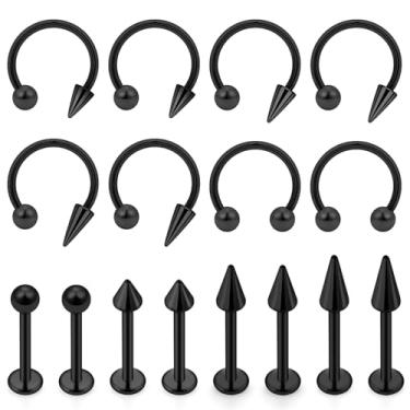 Imagem de Dyknasz Joias Snake Bite, 16 g, anéis labiais, aço cirúrgico, ferradura, labret, joia de piercing medusa, brincos de hélice de ponta longa para mulheres e homens, 16 peças, Metal, aço inoxidável