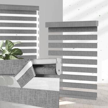 Imagem de Persianas Zebra sem fio para Windows - Persianas zebra personalizáveis com controle de luz de camada dupla, filtragem de luz e persianas blackout, persiana zebra de fácil instalação para casa, cinza