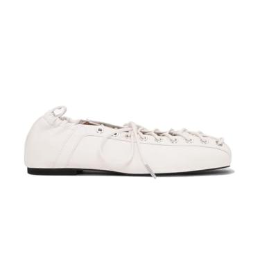 Imagem de STALOV Sapatilhas femininas de couro com cadarço e bico redondo Mary Jane Sapatos modernos confortáveis para trabalho casual sem cadarço, Branco, 36