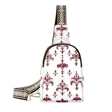 Imagem de CEBUGI Bolsa feminina com estampa Fleur De Lis, bolsa tiracolo de couro, bolsa de peito para caminhadas, viagens ao ar livre