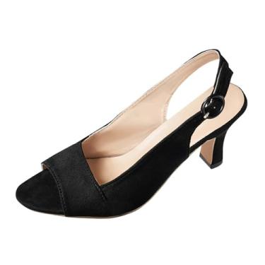 Imagem de Sandálias de bico fino fechado de salto alto para mulheres, estilo casual primavera verão, Preto, 36