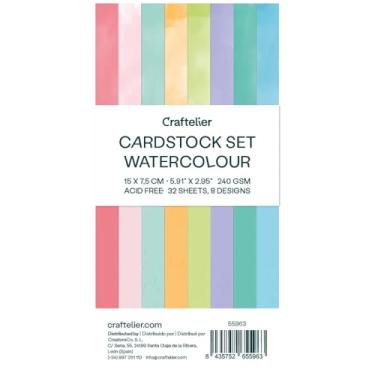 Imagem de Craftelier - Cartolina colorida em aquarela | Pacote de cartolina colorida | Papel colorido para artesanato, scrapbooking, projetos DIY | 32 folhas, dupla face, 15 x 7,5 cm, 240 g