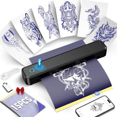 Imagem de Impressora de estêncil de tatuagem Bluetooth, impressora de tatuagem temporária térmica portátil com 15 peças de papel de transferência, compatível com telefone/tablet/PC, kit de assistência de
