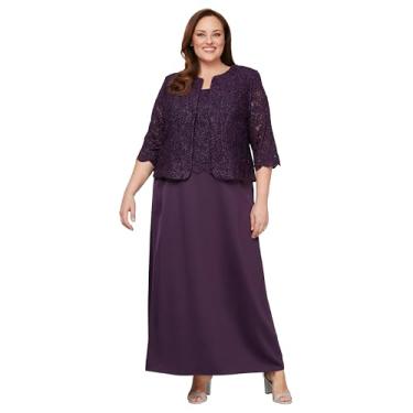 Imagem de Alex Evenings Vestido feminino de duas peças para mãe da noiva com jaqueta de renda, Berinjela, 56