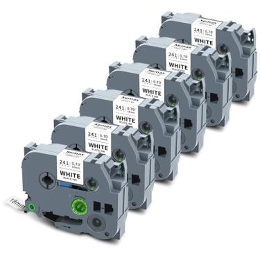 Imagem de Fita adesiva Tz-241 18 mm compatível com Brother TZe-241 P Touch TZe TZ Fita 18 mm 0,7 branco laminado TZe241 para Brother Ptouch PT-D400 PT-D600 PT-D410 PT-D610BT PTD460BT etiquetadora, pacote com 6