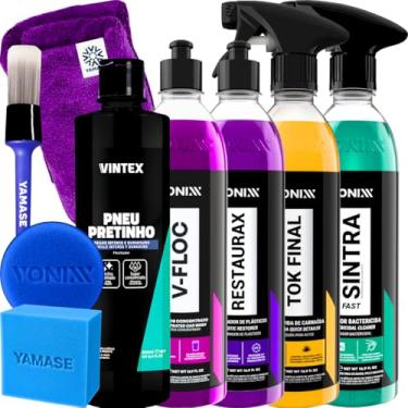 Imagem de Kit Limpeza Restauração Vonixx V-floc Tok Final Sintra Fast Restaurax Pneu Pretinho Aplicador Vonixx Acessórios Yamase