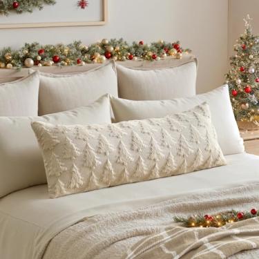 Imagem de MIULEE Capa de almofada decorativa para árvore de Natal de corpo longo 35,5 x 91,6 cm, conjunto de 1 fronhas de lã sintética de pelúcia bege, decoração de casa, almofadas para sofá, cama, varanda e