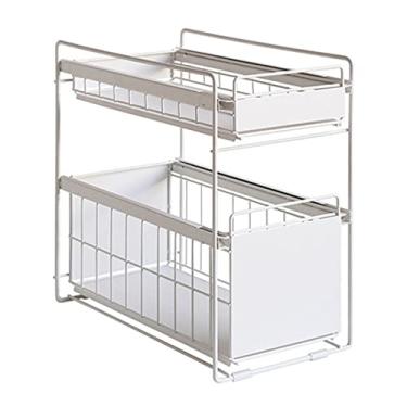 Imagem de Organizadores sob a pia empilháveis de 2 camadas verticais para banheiro organizador de armário sob a pia gavetas organizador de banheiro branco aumenta o espaço de armazenamento (cor: branco tamanho