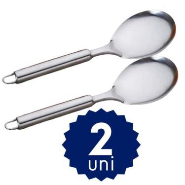 Imagem de Kit 2 Colher de Inox Cromada para Arroz Utensílios Cozinha Restaurante