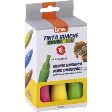 Imagem de Tinta Guache 18ML 6 Cores Neon com Ponta de Pincel e Lacre - BRW
