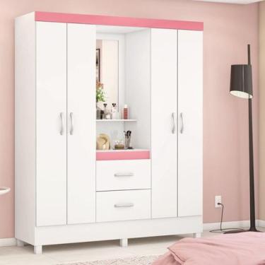 Imagem de Guarda-roupa Infantil 4 Portas Capela Encanto Branco/Rosa - Demóbile