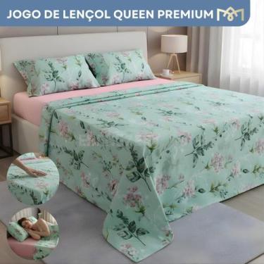 Imagem de Jogo De Cama 4 Peças Queen Padrão Estampado Hipercal 400 Fios Super Ma