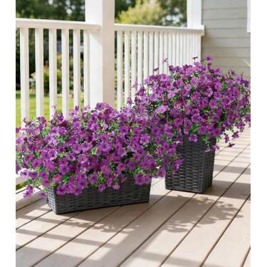 Imagem de Ivydale Flores artificiais para uso ao ar livre, 24 pacotes de mães falsas, margaridas de seda, resistentes a UV, plantas artificiais para plantador externo, varanda, pátio, janela, decoração, roxo