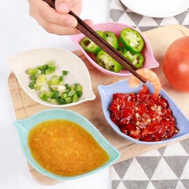 Imagem de 4 peças/conjunto de pratos prato de molho em forma de folha de sobremesa, tigelas de molho de palha de trigo, prato de ketchup, prato de jantar, condimento para pasta de geléia, sushi (4 cores, 11 x 7