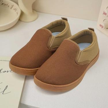 Imagem de Tênis infantil para meninas, meninos, cano baixo, bloqueio de cor, sapatos casuais de lona, confortáveis, tênis de corrida e caminhada com bloqueio de cor, marrom escuro/claro, Marrom escuro/claro, 13