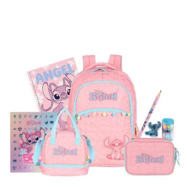 Imagem de Kit Mochila Stitch Costas Lancheira E Estojo Box Matelassê, Rosa