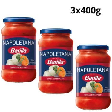 Imagem de Kit 3 molho de tomate italiano napoletana barilla vidro 400g  receita 