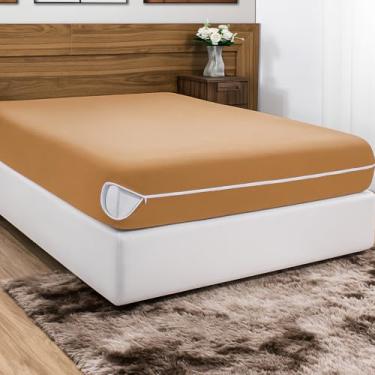 Imagem de Capa de Colchão com Zíper em Malha Gel Poliéster | Protetor de Colchão Antialérgico | Capa para Colchão Solteiro Casal Queen King(Bege,King)