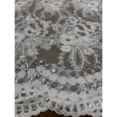 Imagem de Sedona Designz Tecido de renda floral com cordão de 122 cm/127 cm de largura com lantejoulas – Tecido de malha bordado para formatura e noiva com bordas recortadas, elegante para vestidos, decoração e