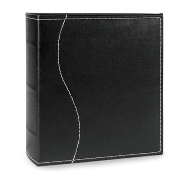 Imagem de Álbum de fotos Ical, encadernação fichário, para 200 fotos 13x18cm - envelope plástico preto - linha Prestige - modelo preto com costuras - 516