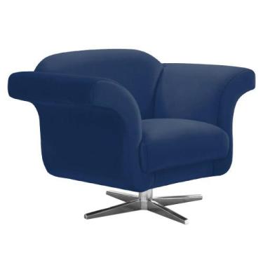 Imagem de Poltrona Decorativa Troia Suede  Azul Marinho com Base Giratória em Aç