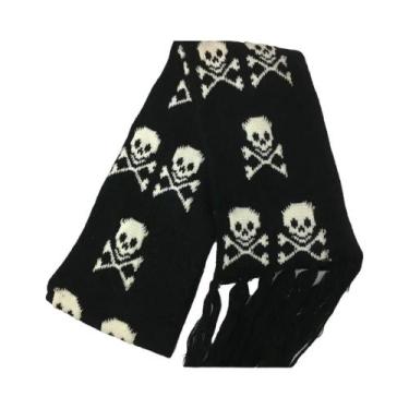 Imagem de Cachecol Gótico De Halloween Com Caveira, Borlas De Acrílico Pretas, E