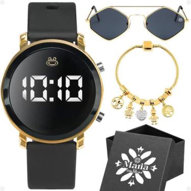 Imagem de relogio feminino digital + caixa + oculos sol proteção uv silicone pre