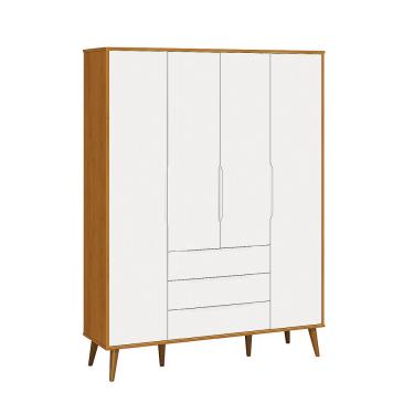 Imagem de Roupeiro Elfe Retro 4 Portas 3 Retro Gavetas Branco Fosco - Moveisaqui