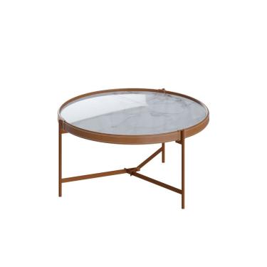 Imagem de Mesa De Centro Aqua 71 Marmorizado Off White Com Cobre - Imcal Moveis