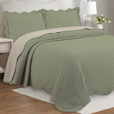 Imagem de Cobre Leito Colcha By-collor Casal 3 Peças Verde-cinza - 100% Poliéster