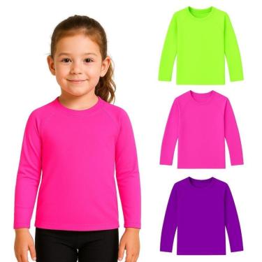 Imagem de Kit 3 Camisetas Manga Longa Infantil Menina Proteção Solar-Feminino
