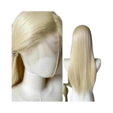 Imagem de Peruca Sintética Longa Lisa Loiro Platina 26 Polegadas 13x4 Lace Front