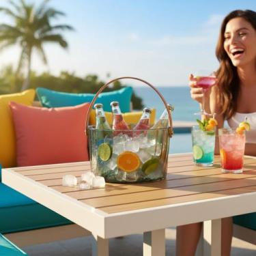 Imagem de Balde de Gelo Acrílico 4 L com Alça de Couro  Champanheira Transparent