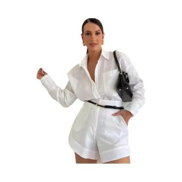 Imagem de Conjunto Feminino Casual De Verão Com Manga Longa Em 2 Peças, Camisa C