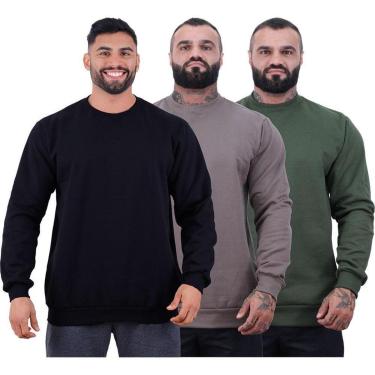 Imagem de Kit 3 Blusa Frio Moletom Basic MXD Conceito Sem Capuz e Bolso Lisas-Masculino