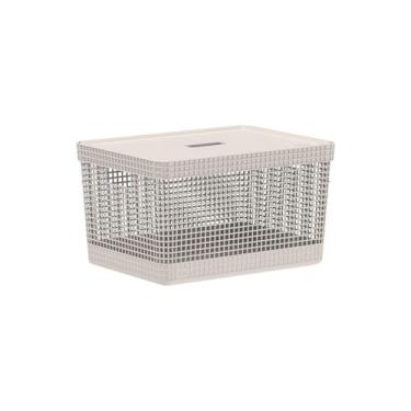 Imagem de Cesto organizador Ou 20L com tampa Linha Grid, Bege