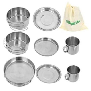 Imagem de Kit Panelas Em Inox 8 Peças Para Camping, Viagem, Pesca E Praia Portát