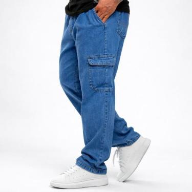 Imagem de Calça Cargo Jeans Masculina Urbana Streetwear - Volgue, Cargo jeans mé