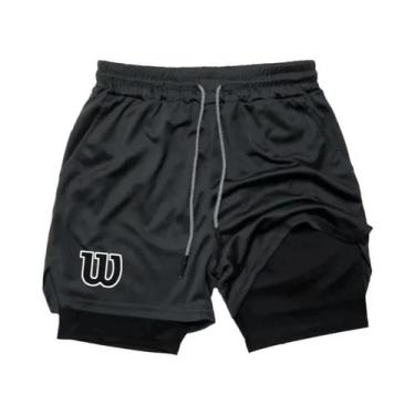Imagem de Shorts De Corrida Masculinos Em Malha Respirável 2 Em 1 Com Dupla Cama