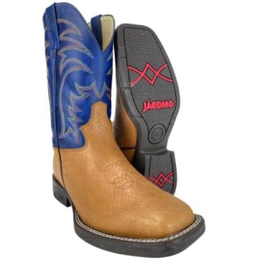 Imagem de Bota Texana Masculina Original Jácomo Couro Legítimo Marrom E Azul Can