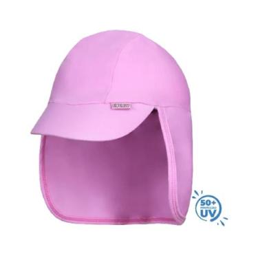 Imagem de BONÉ COM PROTETOR DE PESCOÇO LISO RECÉM NASCIDO PROTEÇÃO UV 50+ - Rosa