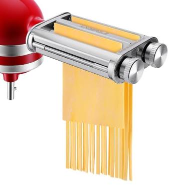 Imagem de Acessório de máquina de macarrão para batedeiras KitchenAid, conjunto 3 em 1, conjunto de rolos de massa, cortadores de espaguete e fettuccine, acessório para fazer macarrão