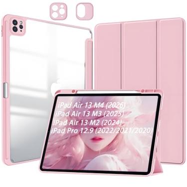 Imagem de Capa para iPad Air 13 polegadas M4/M3/M2 (2026/2025/2024) Capinha iPad Pro 12,9 polegadas 2022 e 2021 e 2020 Protetora Fina Traseira Transparente com Suporte para Lápis - Rosa