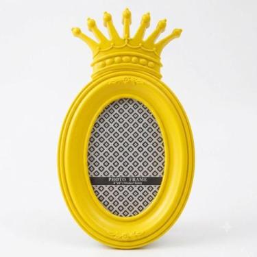 Imagem de Porta Retrato Coroa Formato Oval 10x15cm Decoração Cor:Amarelo - Genér