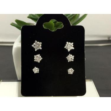 Imagem de Conj.3 Brinco Prata Maciça 925 Zirconia Estrela Frete Gráti - Lojas La