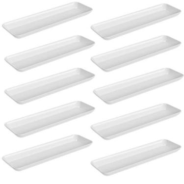 Imagem de Kit 10 Petisqueiras Retangulares Prato Porta Petisco Grande Branco - C