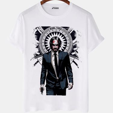 Imagem de Camiseta masculina Desenho Arte John Wick Bab Yaga Camisa Blusa Branca Estampada